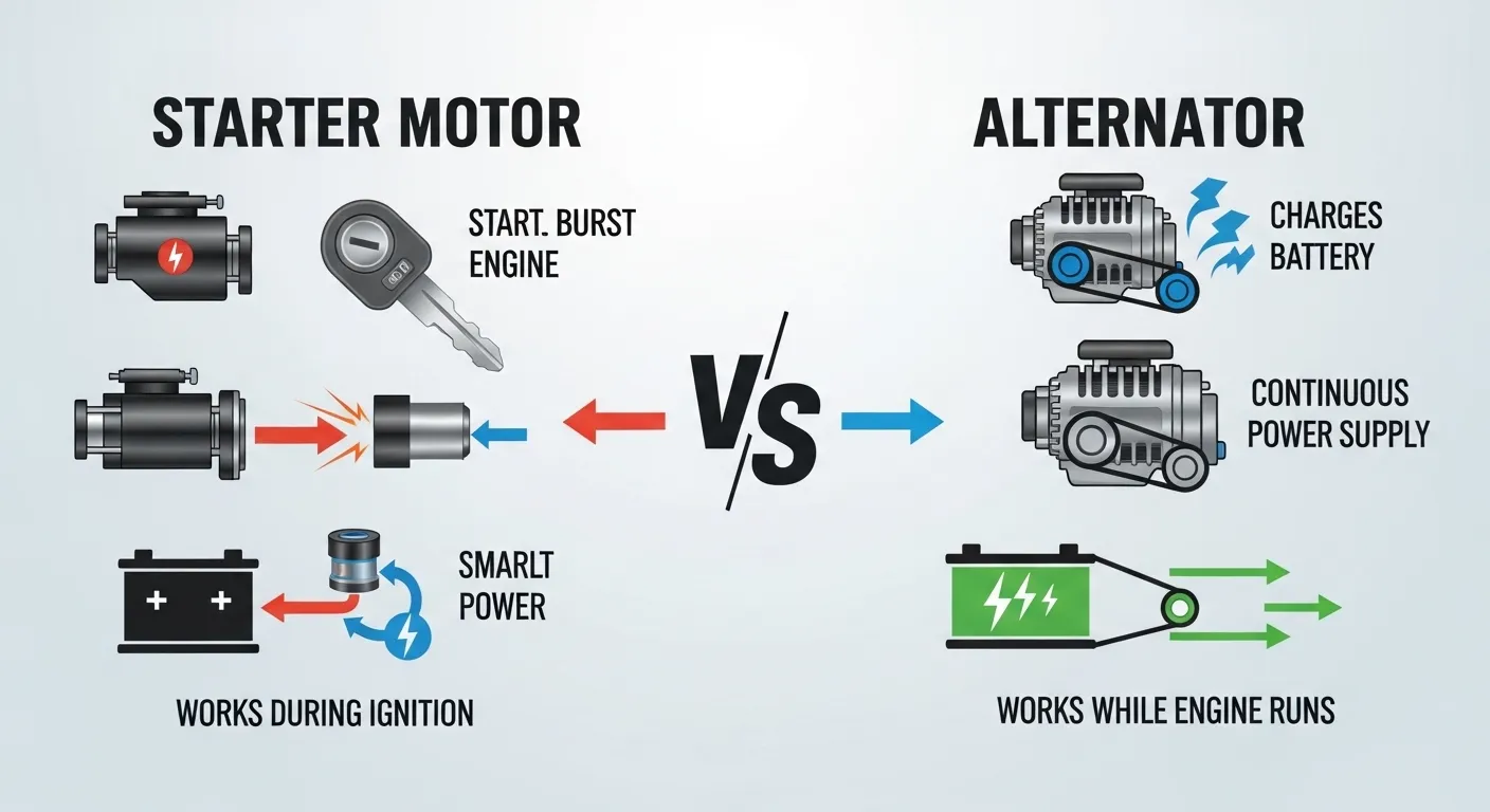 difference between starter and alternator