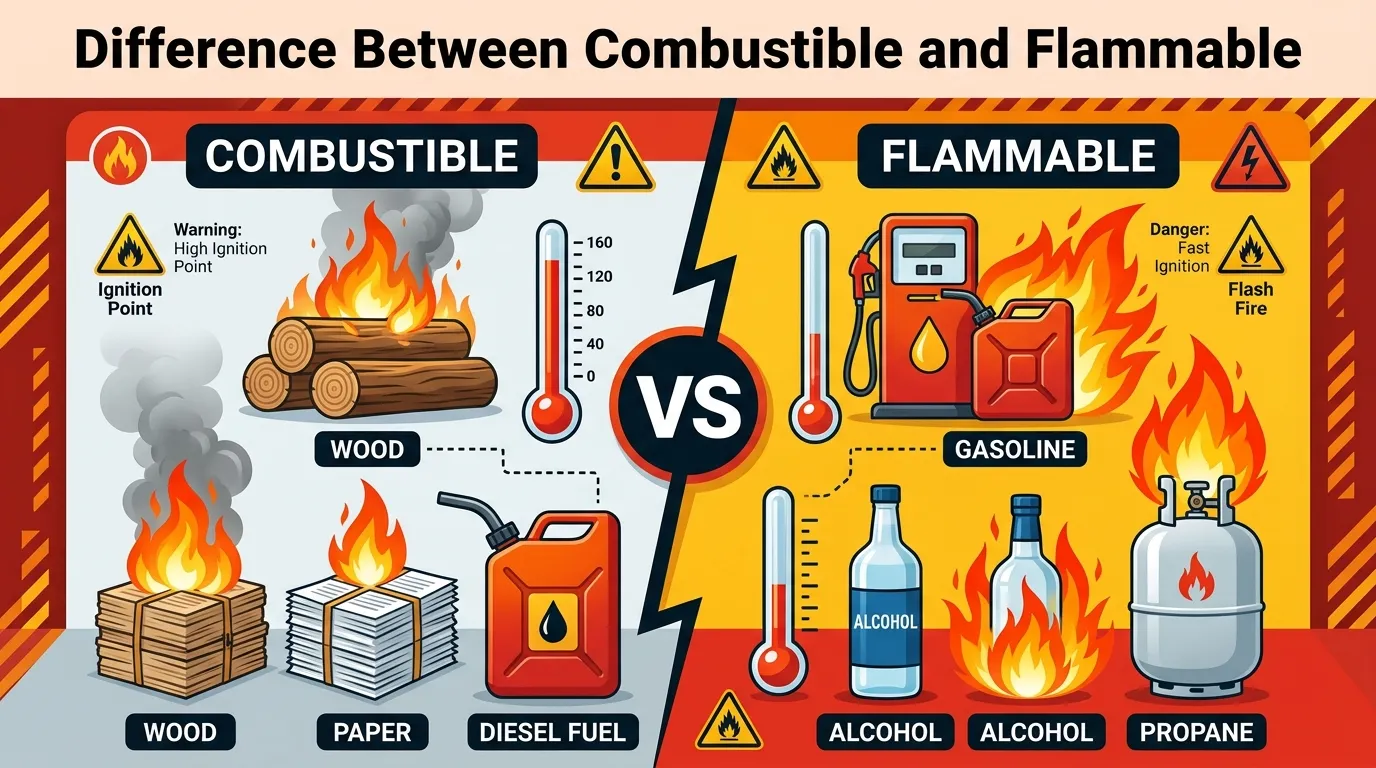 difference between combustible and flammable