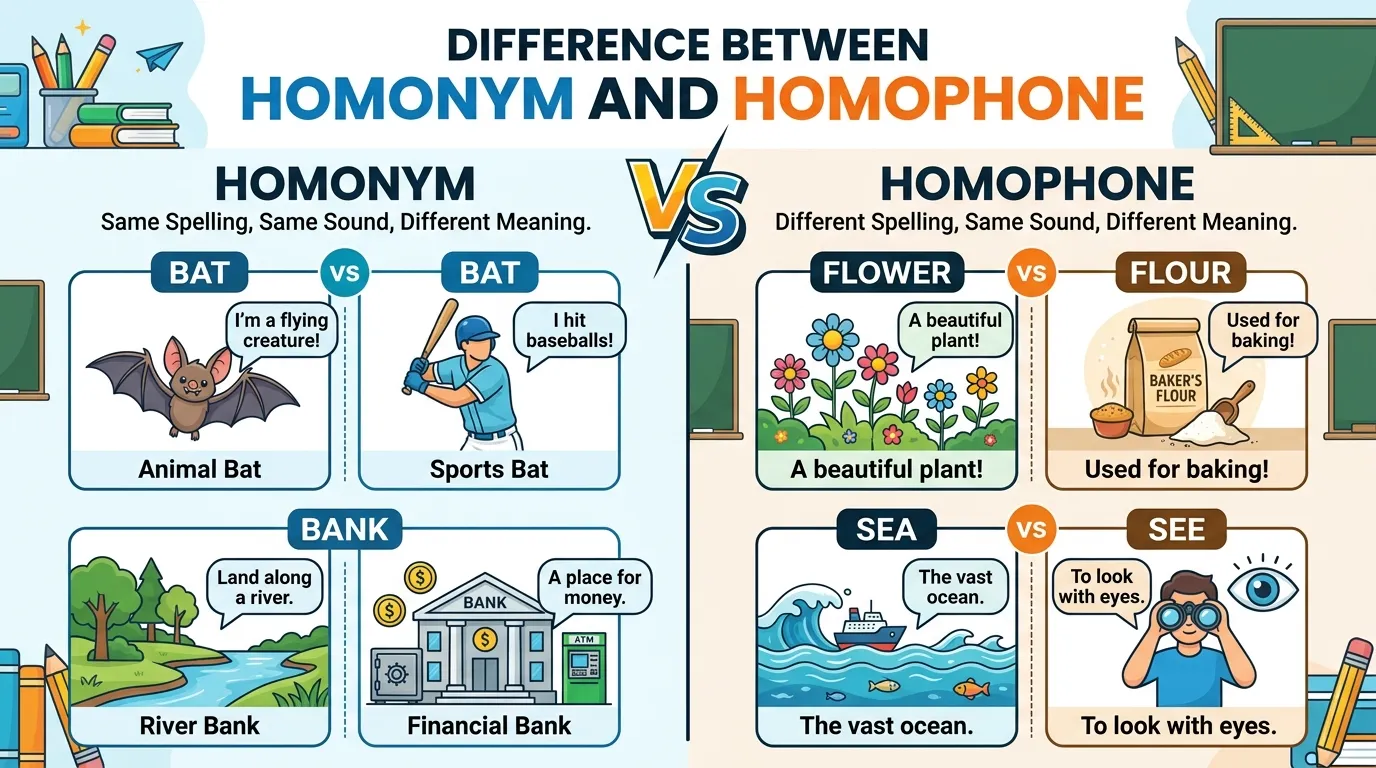 difference between homonym and homophone