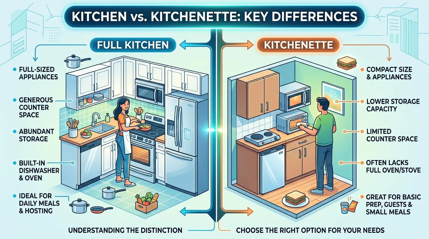 difference between kitchen and kitchenette