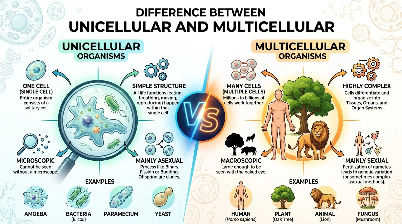 difference between unicellular and multicellular